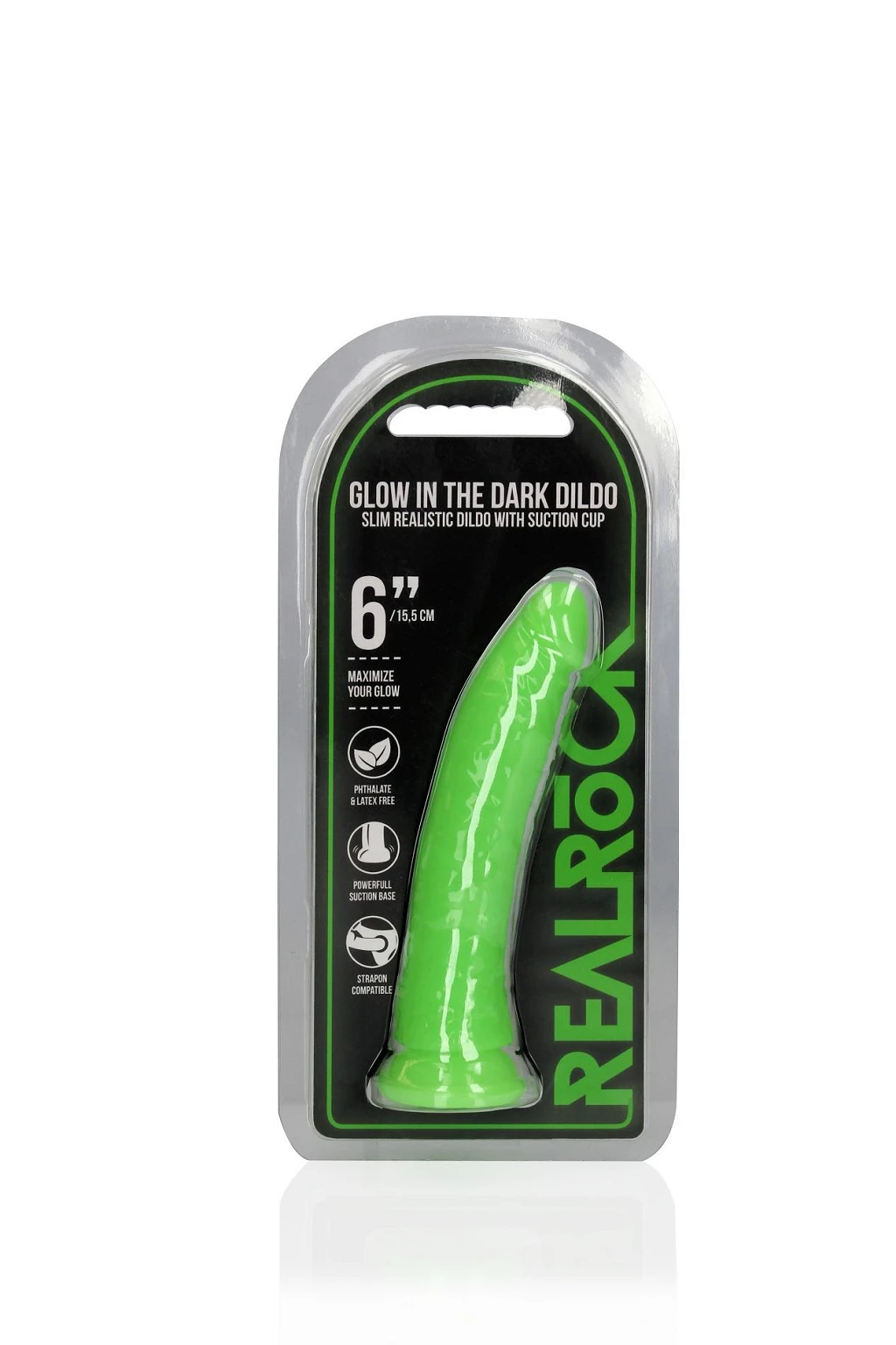 Dildo Slim Glow 6'' – przyssawka, świeci w ciemności — zdjęcie 2