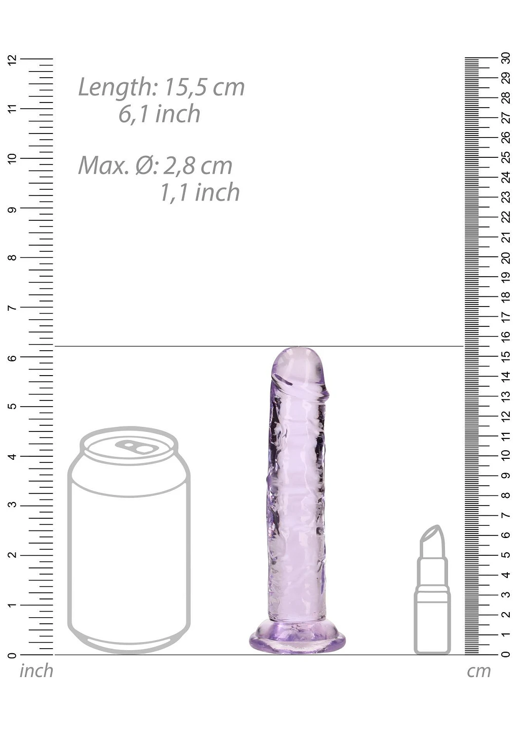 Dildo Straight Crystal Clear 6'' – przyssawka, TPE — zdjęcie 3