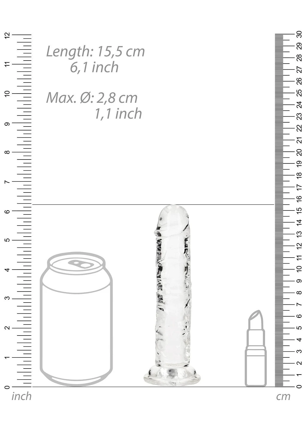 Proste dildo realistyczne 6'' z przyssawką – przezroczyste — zdjęcie 5