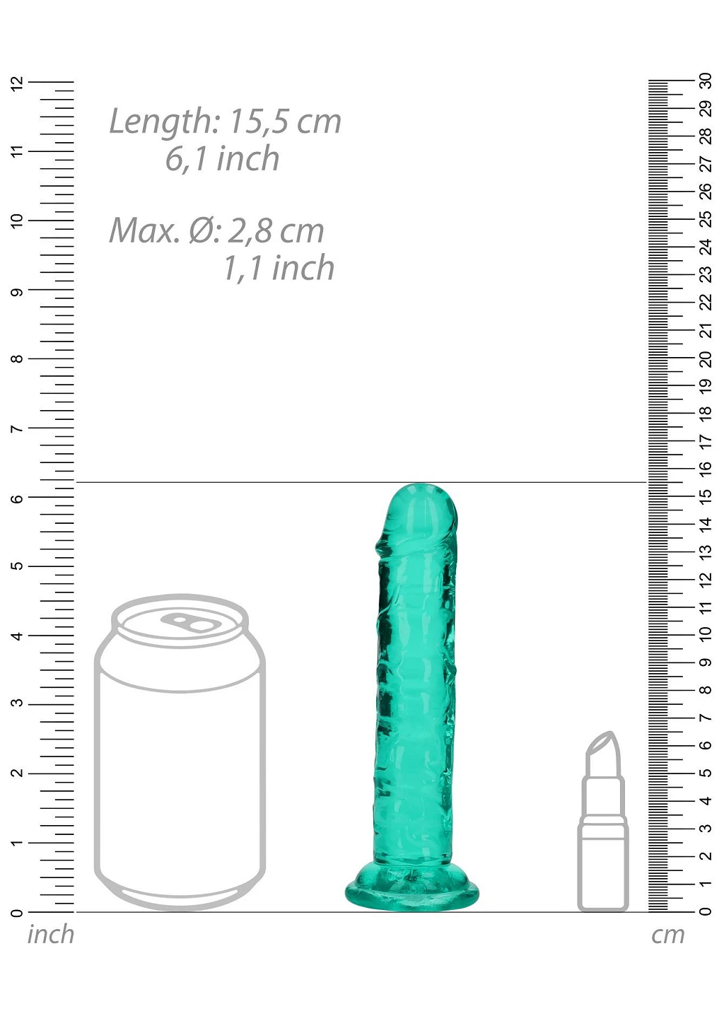 Dildo Straight Crystal Clear 6'' – przyssawka, TPE — zdjęcie 4