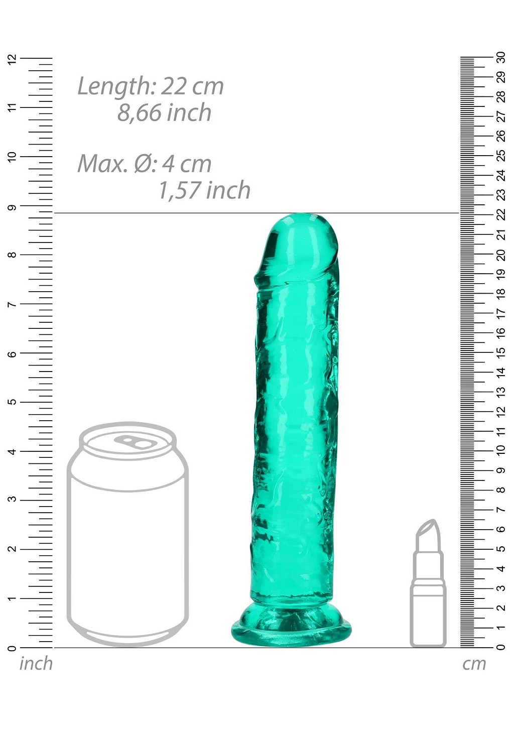 Dildo RealRock Crystal Clear 8″ – przyssawka, TPE, 22×4 cm — zdjęcie 2
