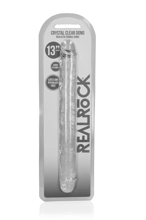 Podwójne dildo Crystal Clear 34 cm – przezroczyste, TPE — zdjęcie 2