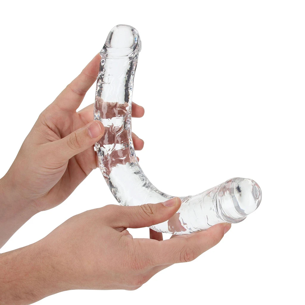 Podwójne dildo Crystal Clear 34 cm – przezroczyste, TPE — zdjęcie 3