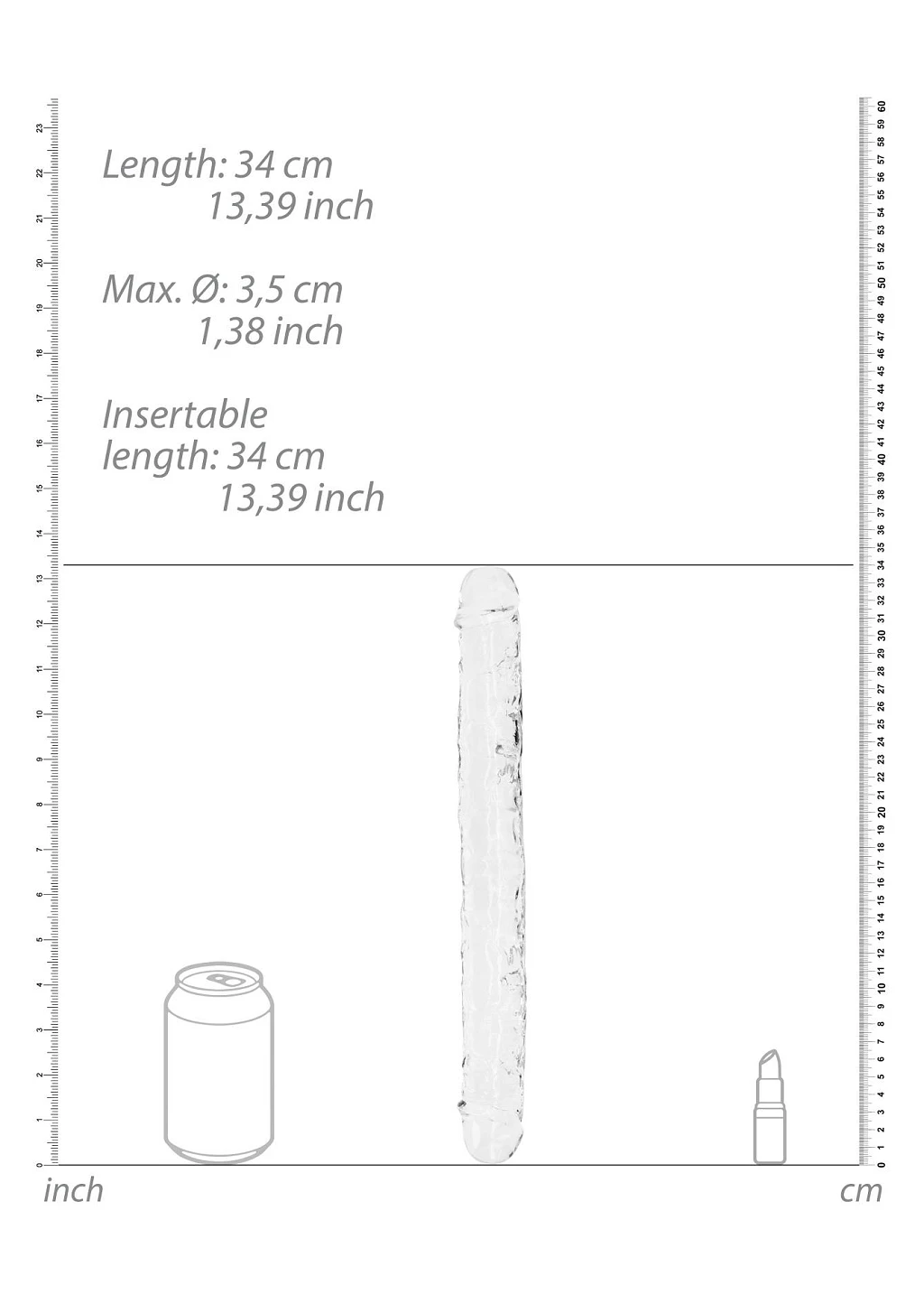Podwójne dildo Crystal Clear 34 cm – przezroczyste, TPE — zdjęcie 5