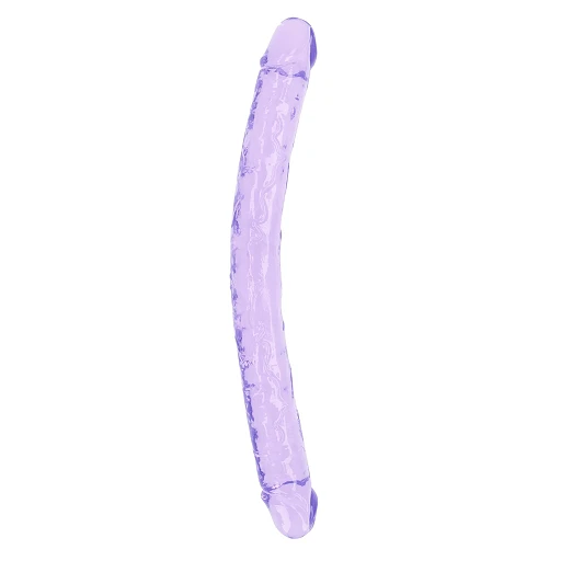 Podwójne dildo RealRock Realistic Double Dong – elastyczne TPE, fioletowy, 18″