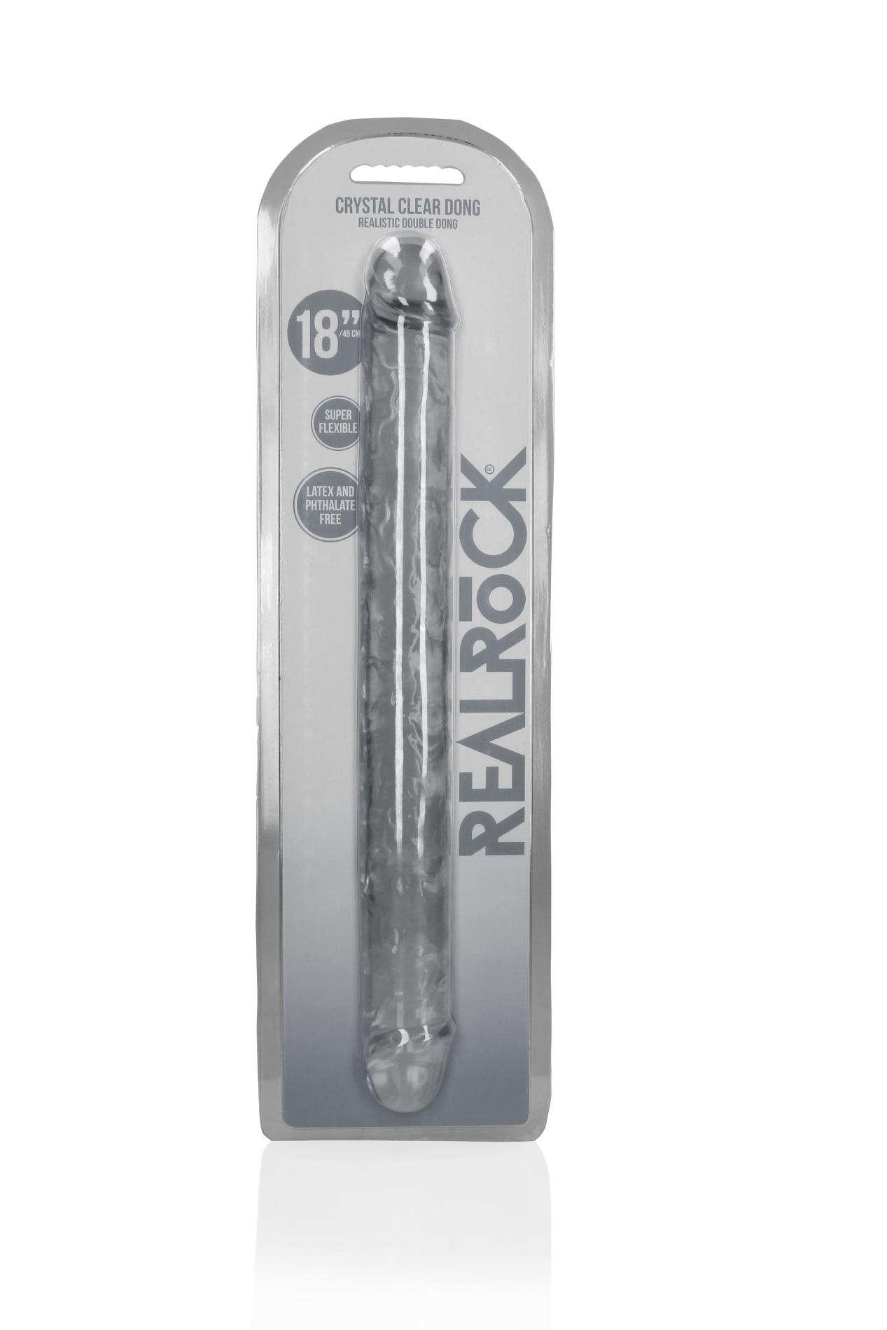 Podwójne dildo Crystal Clear 45 cm – elastyczne TPE — zdjęcie 2