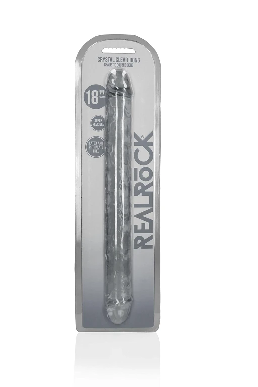 Podwójne dildo Crystal Clear 45 cm – elastyczne TPE — zdjęcie 2