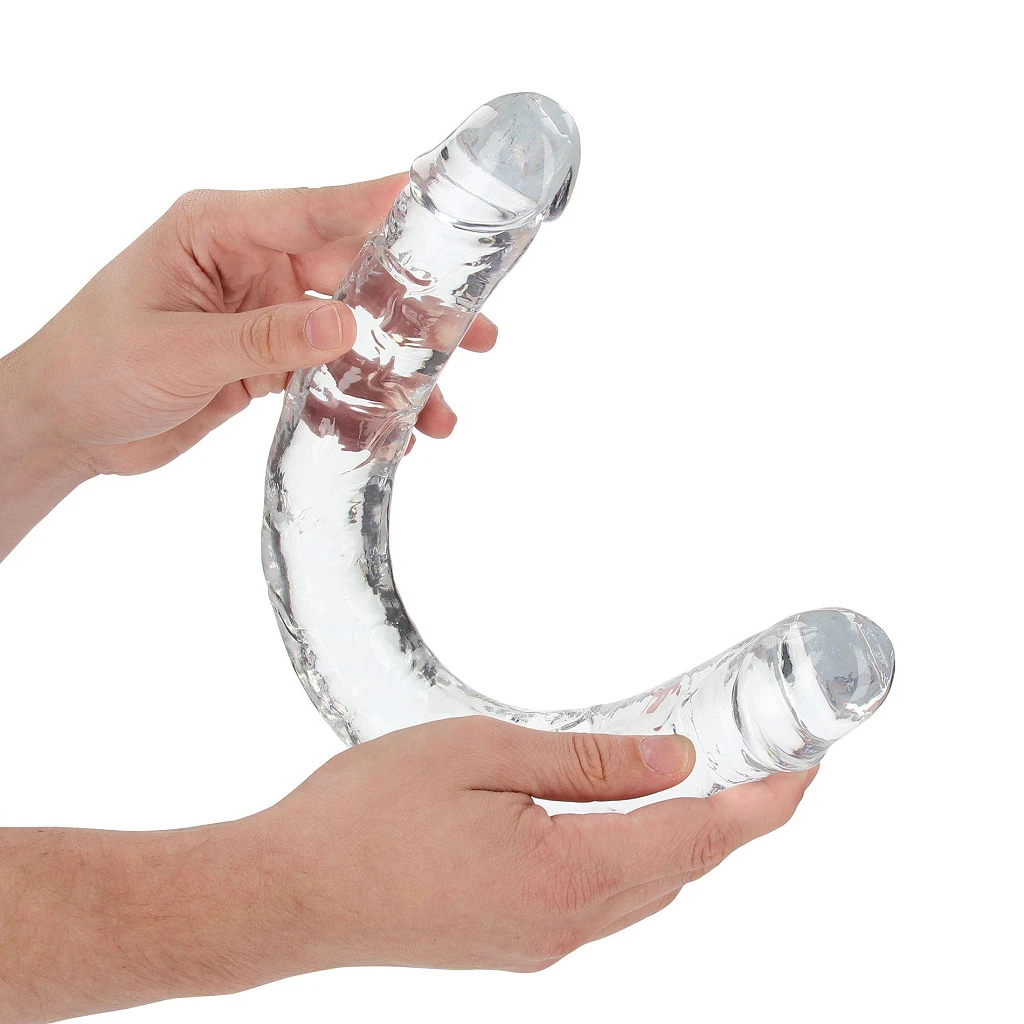 Podwójne dildo Crystal Clear 45 cm – elastyczne TPE — zdjęcie 3