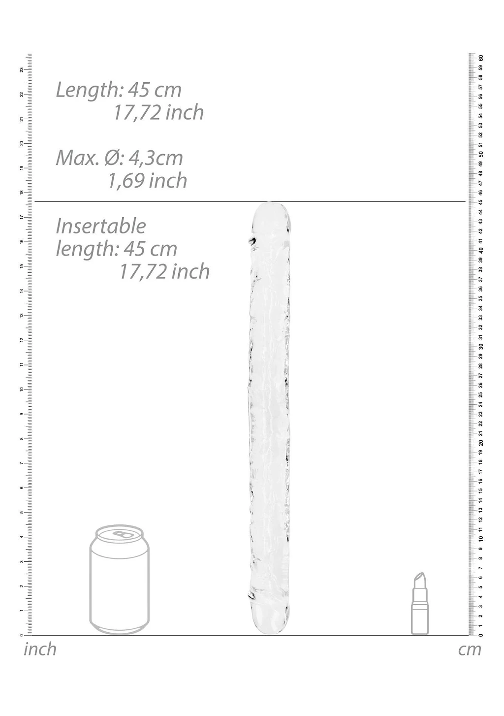 Podwójne dildo Crystal Clear 45 cm – elastyczne TPE — zdjęcie 5