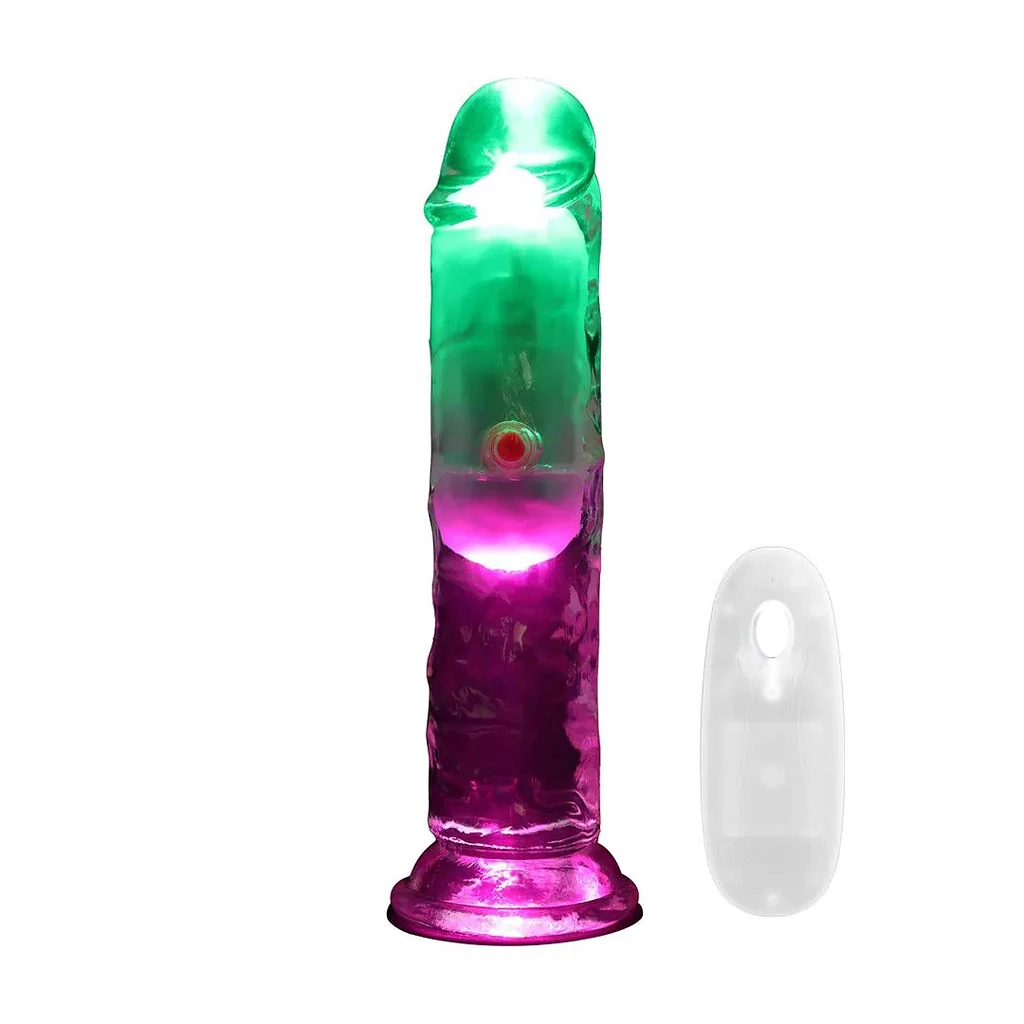 Wibrujące dildo LED 15 cm RealRock – transparentne, z przyssawką