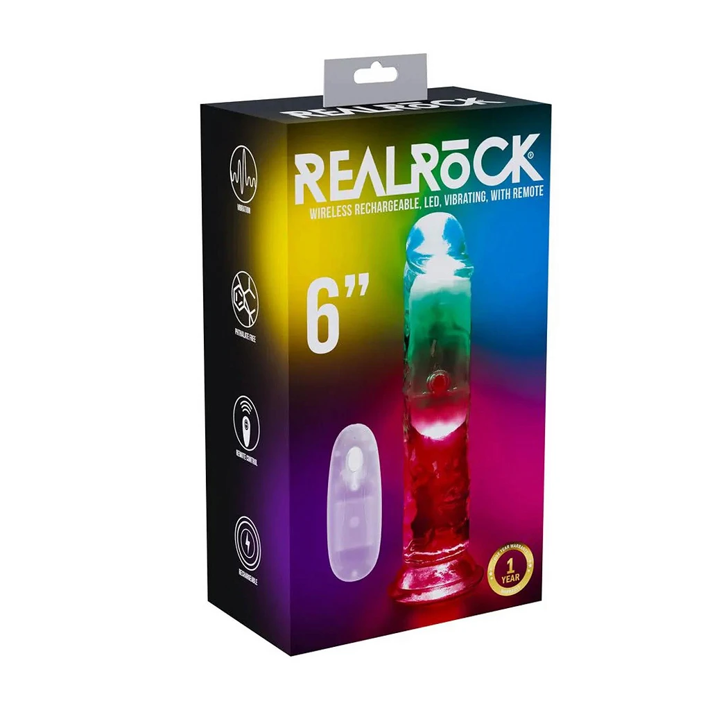 Wibrujące dildo LED 15 cm RealRock – transparentne, z przyssawką — zdjęcie 7