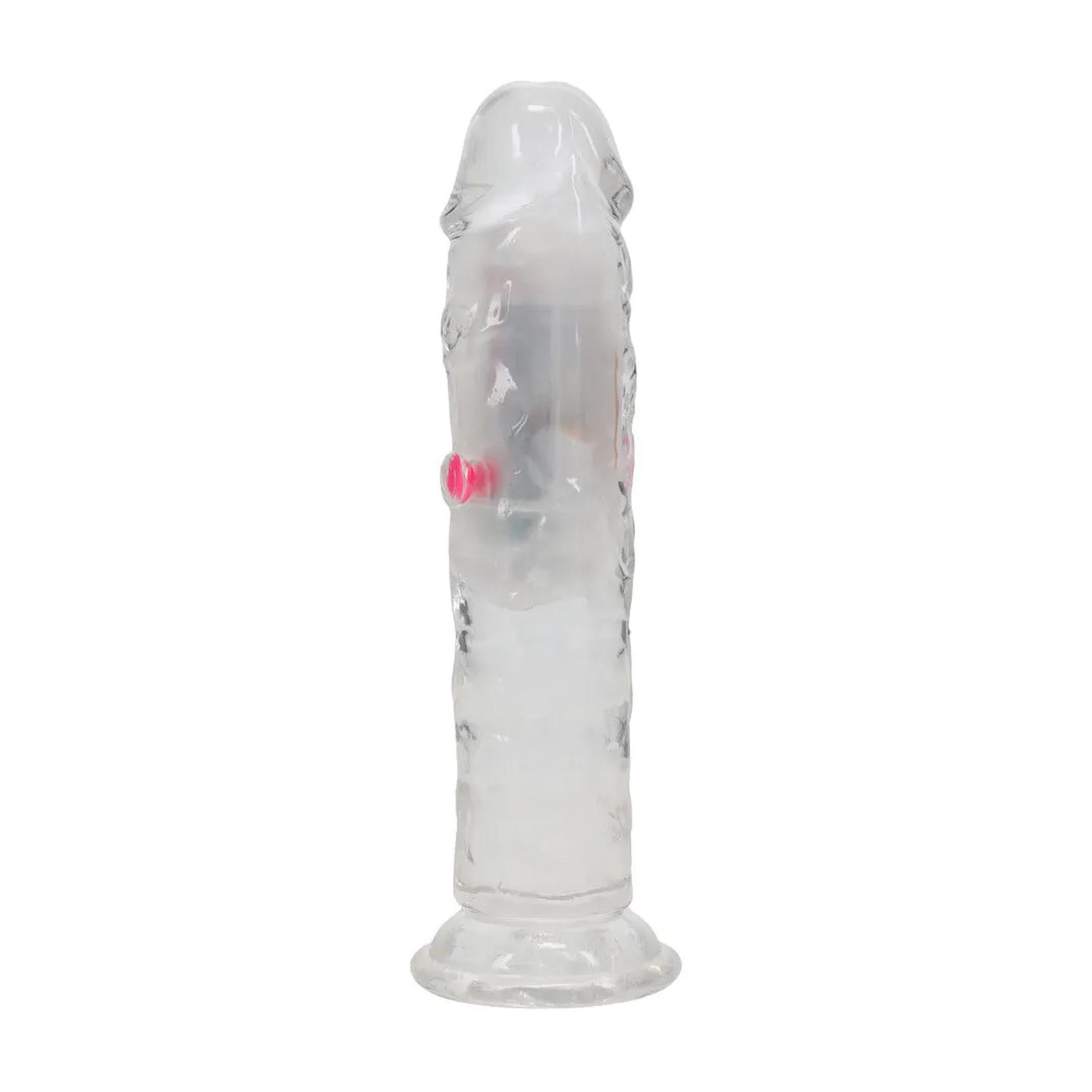 Wibrujące dildo LED 15 cm RealRock – transparentne, z przyssawką — zdjęcie 3