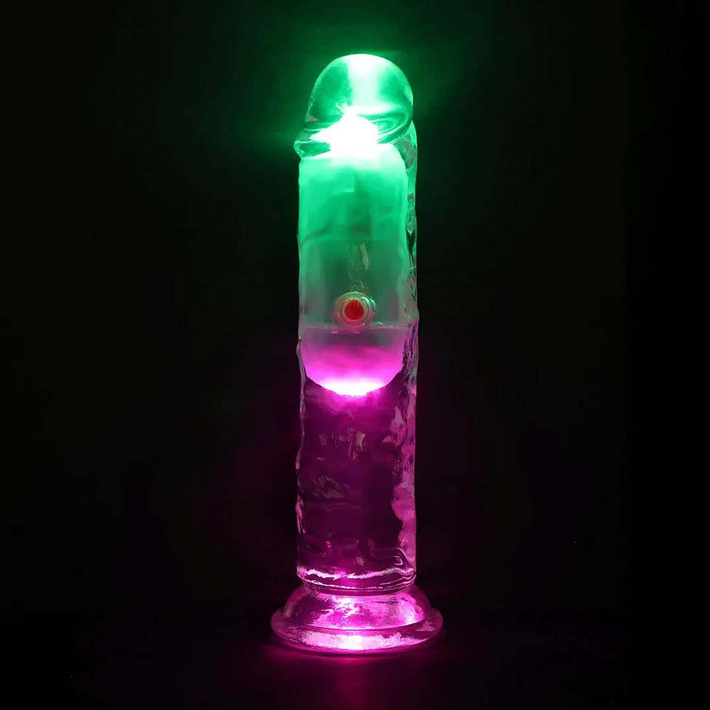 Wibrujące dildo LED 15 cm RealRock – transparentne, z przyssawką — zdjęcie 5