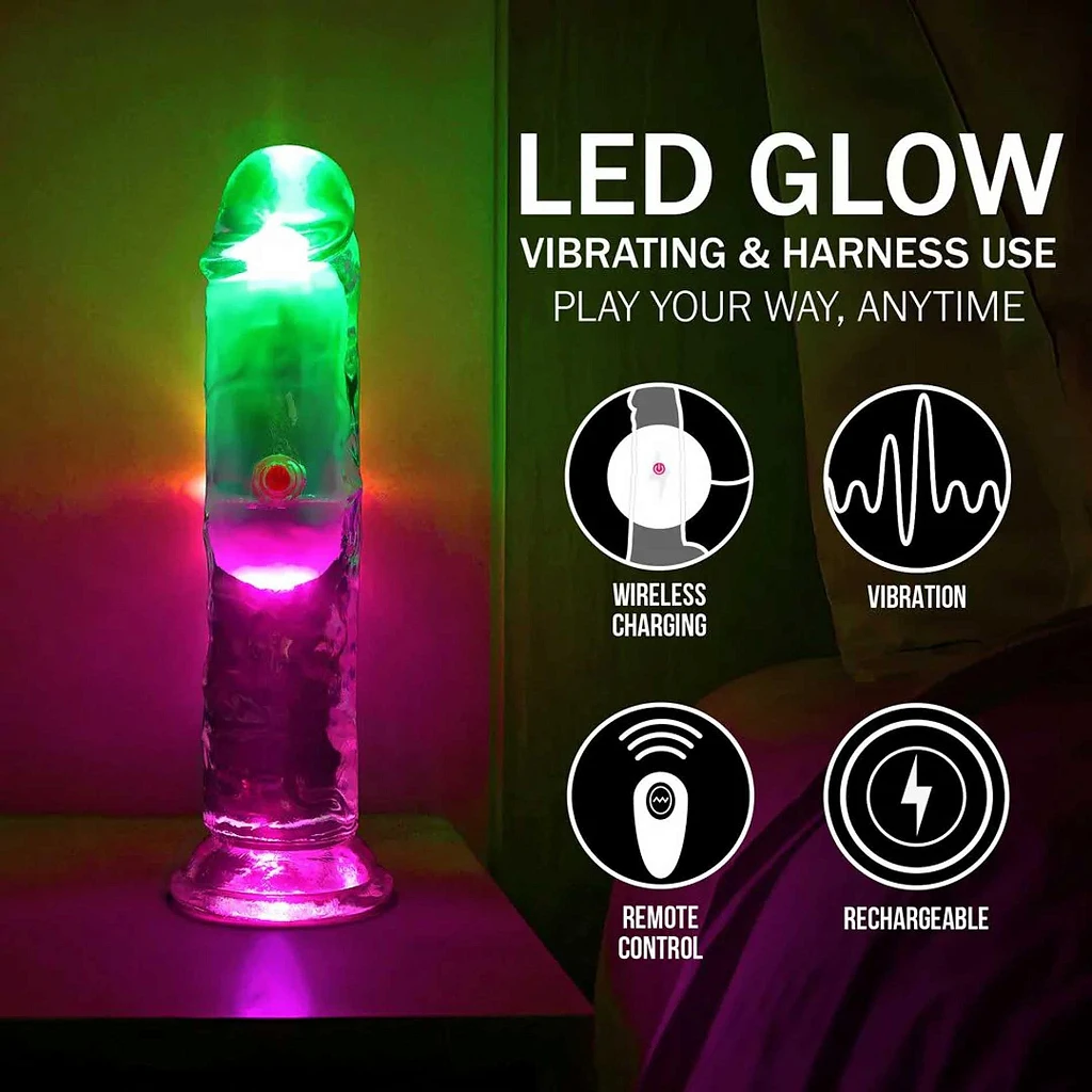 Wibrujące dildo LED 15 cm RealRock – transparentne, z przyssawką — zdjęcie 6