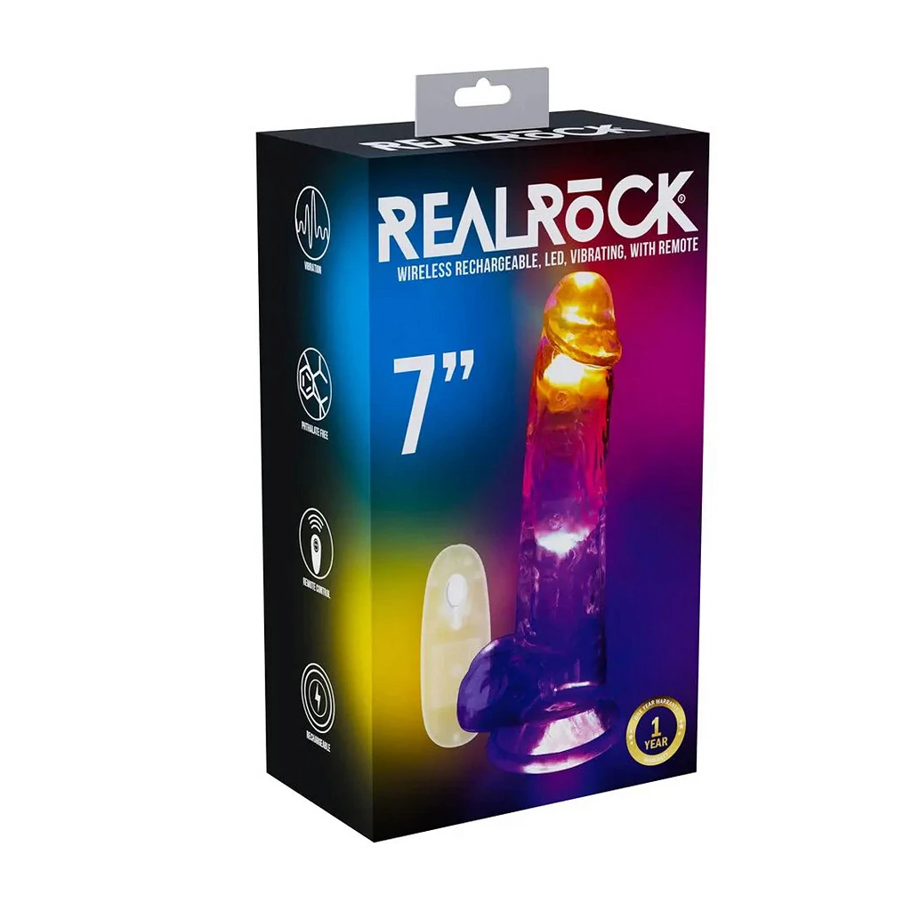 Wibrujące dildo LED 18 cm z przyssawką i jądrami — zdjęcie 7