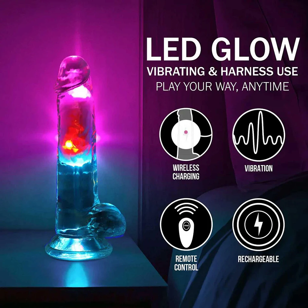 Wibrujące dildo LED 18 cm z przyssawką i jądrami — zdjęcie 6