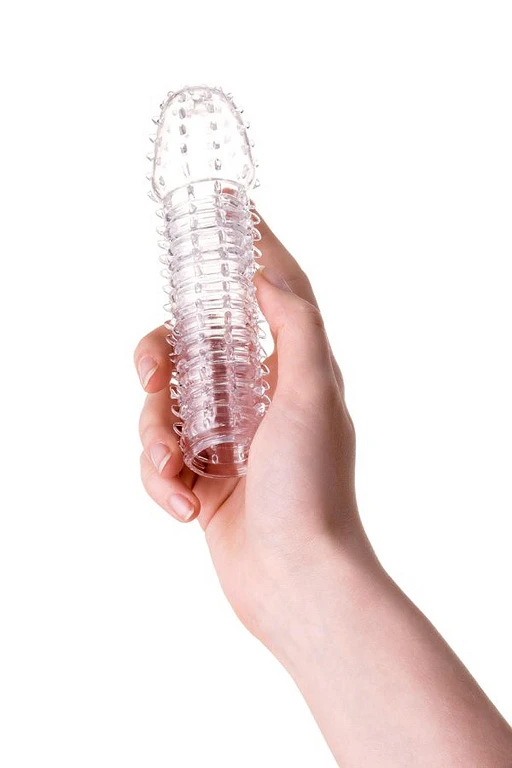 Nakładka na penisa 15,2 cm – przezroczysta, z wypustkami — zdjęcie 3