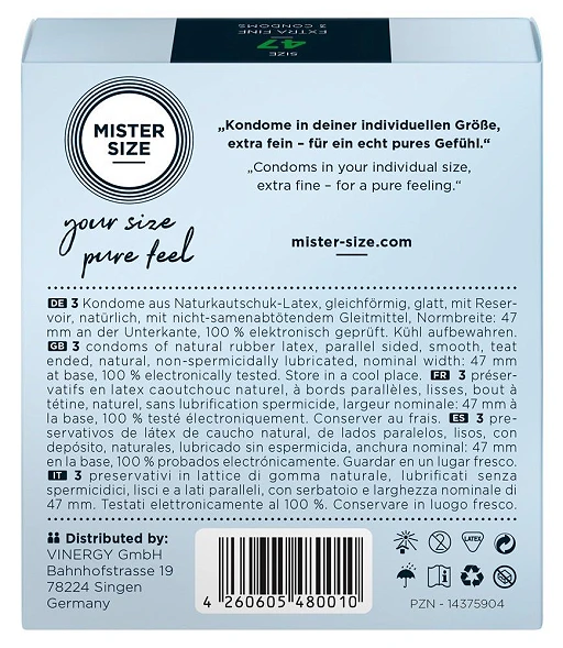 Prezerwatywy Mister Size 47 mm – cienkie 0,05 mm, 3 szt. — zdjęcie 3