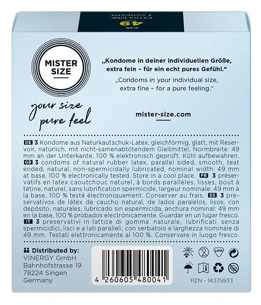 Prezerwatywy Mister Size 49 mm – cienkie 0,05 mm, 3 szt. — zdjęcie 3