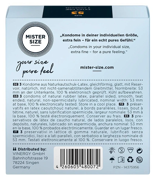 Prezerwatywy Mister Size 53 mm – cienkie 0,05 mm, 3 szt. — zdjęcie 3