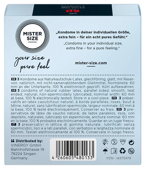 Prezerwatywy Mister Size 60 mm – cienkie 0,05 mm, 3 szt. — zdjęcie 3