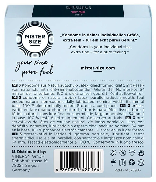 Prezerwatywy Mister Size 64 mm – cienkie 0,06 mm, 3 szt. — zdjęcie 3