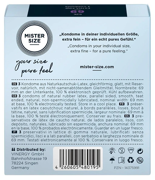 Prezerwatywy Mister Size 69 mm – cienkie 0,06 mm, 3 szt. — zdjęcie 3