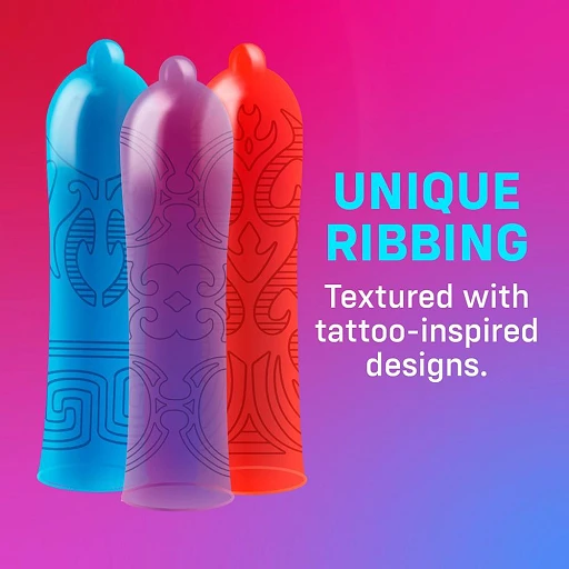 Prezerwatywy ONE Tattoo Touch – prążkowane, 12 szt. — zdjęcie 2