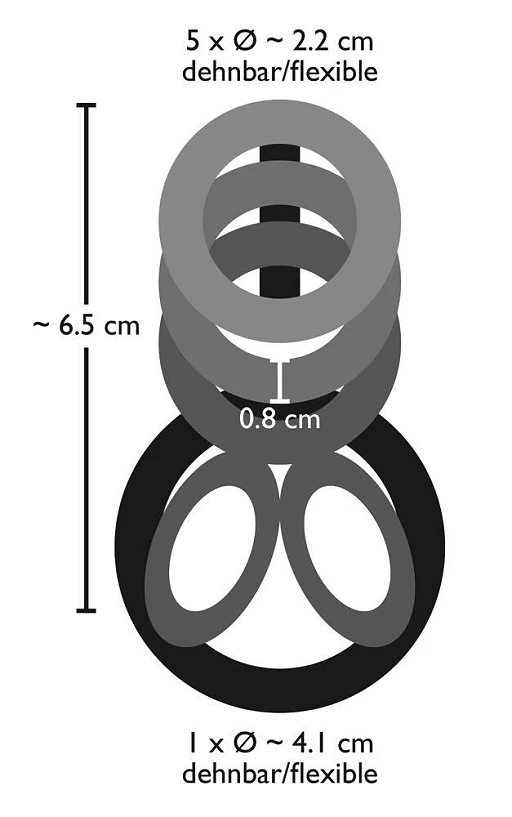 Pierścień erekcyjny Bad Kitty Cock Ring 3 – sześć obręczy, TPE — zdjęcie 6