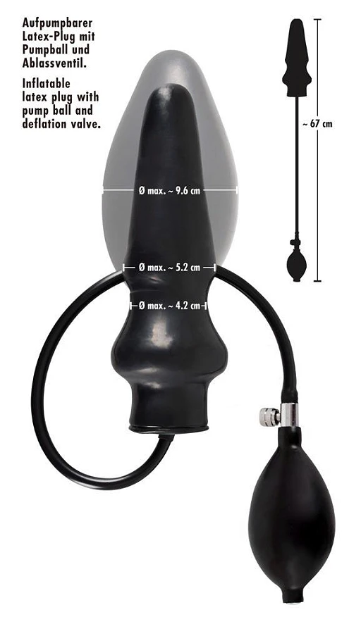 Korek analny pompowany – czarny lateks, średnica do 9,6 cm — zdjęcie 4