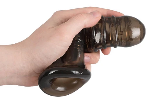 Nakładka na penisa – zamknięta, z otworem na jądra, 18 cm — zdjęcie 2