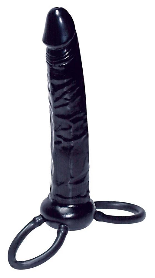 Dildo strap-on na penisa – czarne, 16 cm, dwa pierścienie