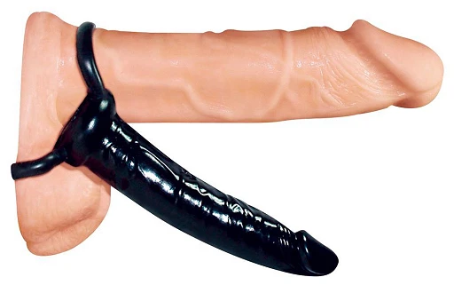 Dildo strap-on na penisa – czarne, 16 cm, dwa pierścienie — zdjęcie 2
