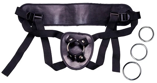 Uprząż strap-on – trzy wymienne obrączki 4, 5 i 6 cm, czarna