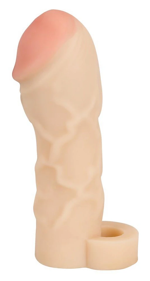 Nakładka na penisa z pierścieniem na jądra – żyłkowana, 17 cm