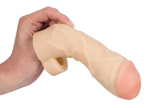 Nakładka na penisa z pierścieniem na jądra – żyłkowana, 17 cm — zdjęcie 7