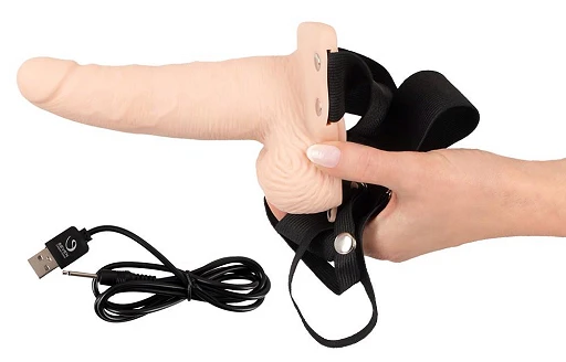 Proteza penisa strap-on z wibracjami - wydrążona, 17,5 cm — zdjęcie 6