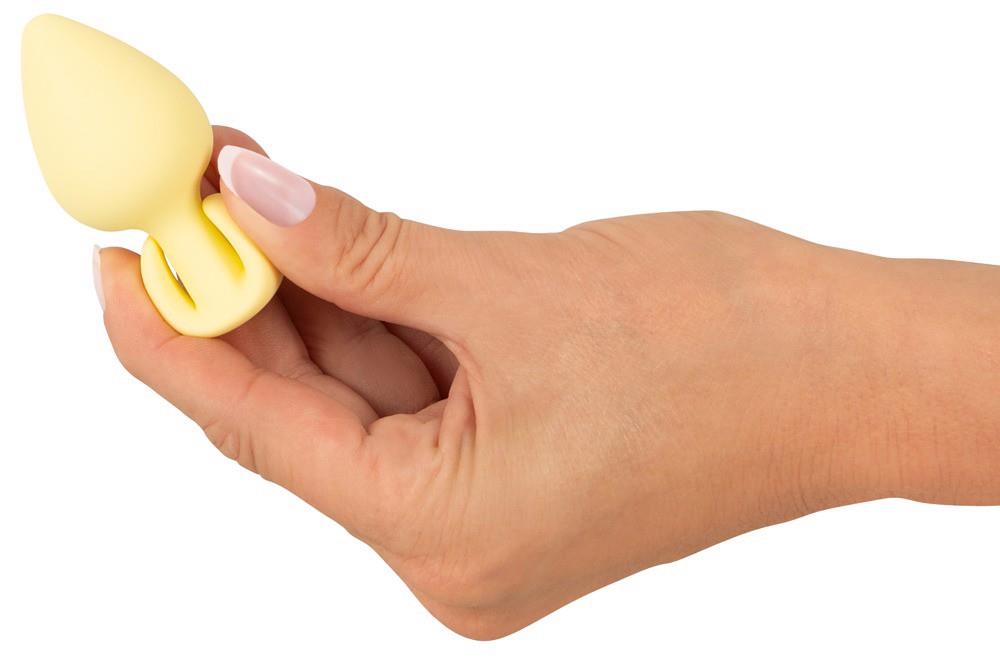 Plug analny mini – żółty, miękki silikon, 6,5 cm — zdjęcie 7