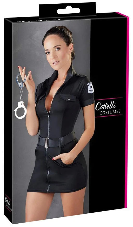 Sukienka policjantki – czarna, z zamkiem i paskiem, S