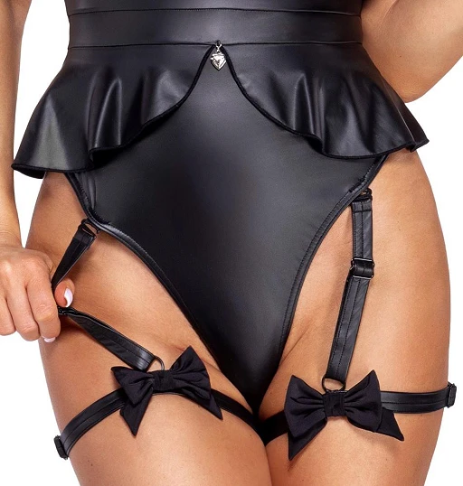 Kostium króliczka – czarne body z peplum, paski do pończoch, S — zdjęcie 4