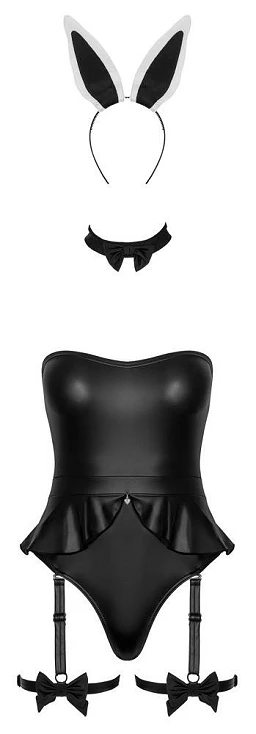 Kostium króliczka – czarne body z peplum, paski do pończoch, S — zdjęcie 6