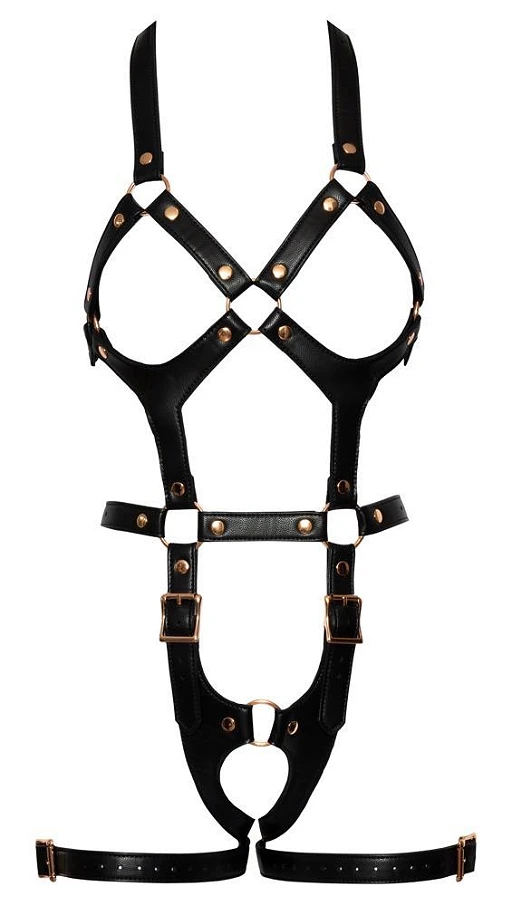 Harness z ekoskóry – czarny, otwarte miseczki, S/M — zdjęcie 6