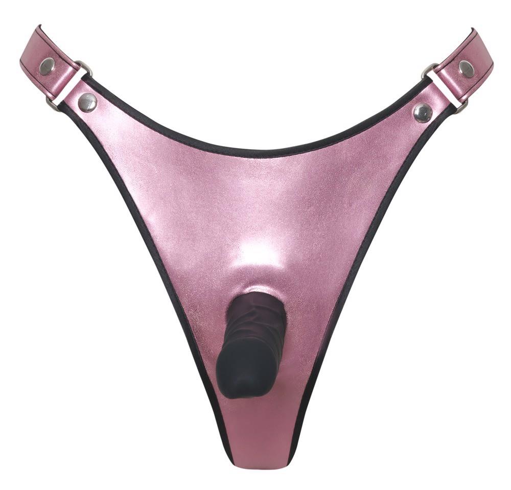 String strap-on Bad Kitty – róż metaliczny, dildo 12 cm, S/M — zdjęcie 4
