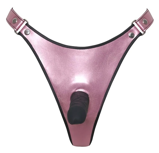String strap-on Bad Kitty – róż metaliczny, dildo 12 cm, S/M — zdjęcie 4