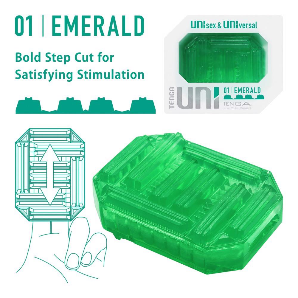 Rękaw masturbacyjny Tenga Uni Emerald – dwustronny, elastyczny TPE — zdjęcie 1