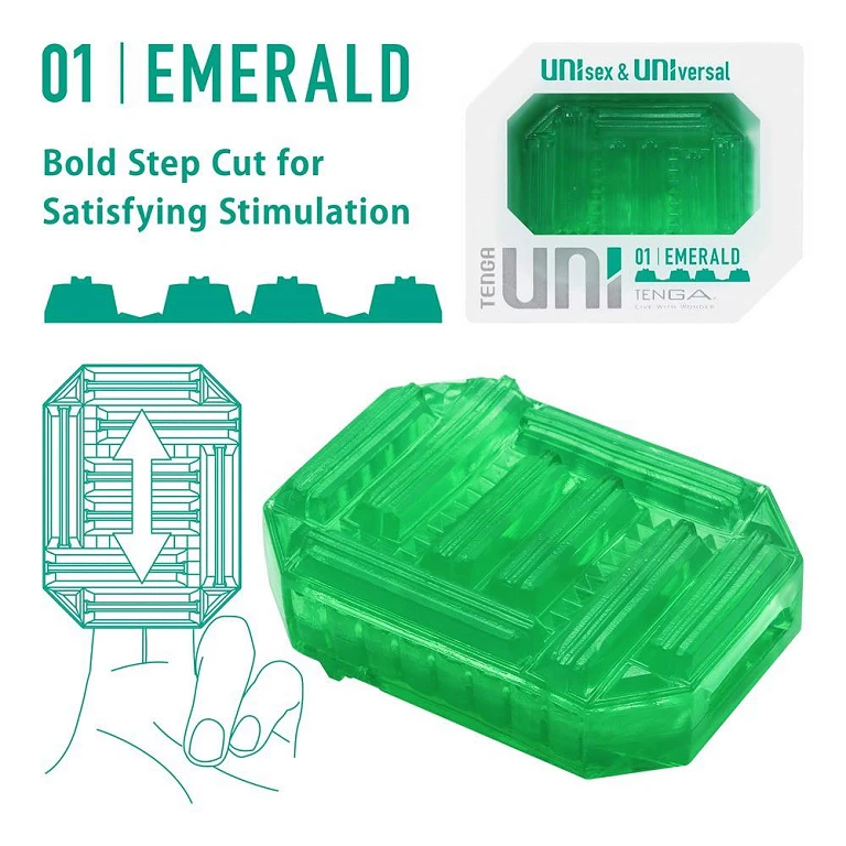 Rękaw masturbacyjny Tenga Uni Emerald – dwustronny, elastyczny TPE