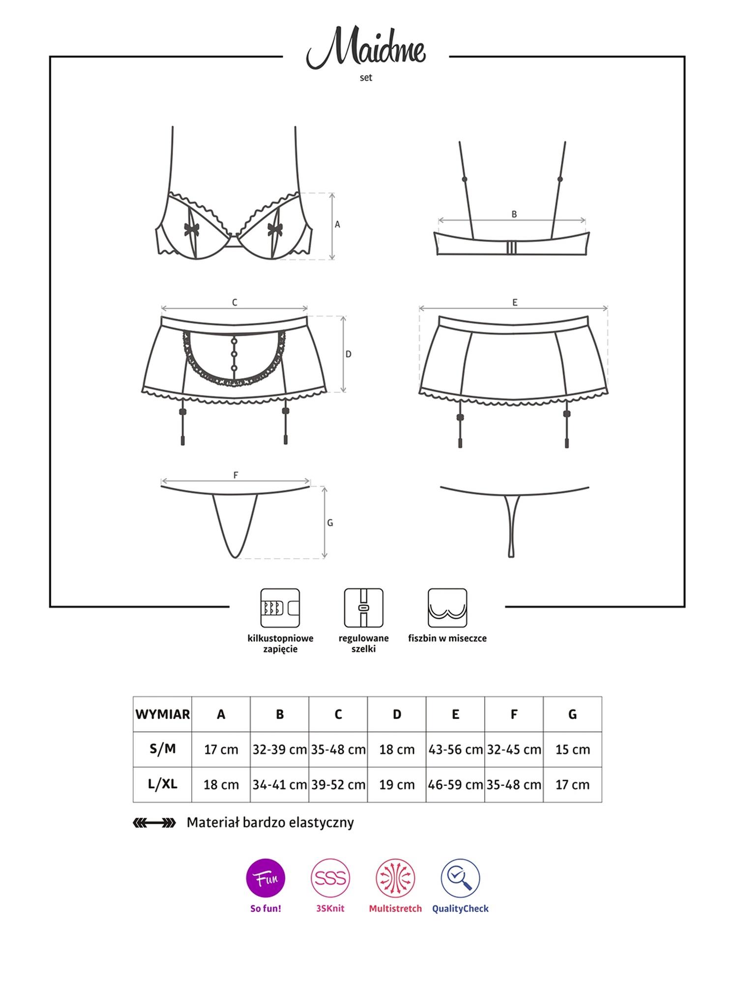 Kostium pokojówki Maidme – 5‑częściowy, czarno‑biały, L/XL — zdjęcie 9