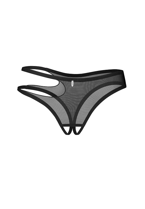 Stringi otwarte Saturis – czarne, siateczkowe, asymetryczne, S/M — zdjęcie 3