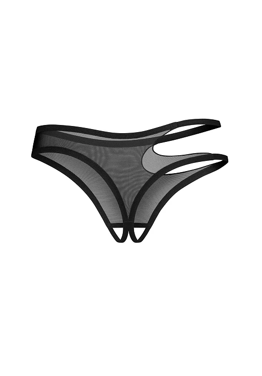Stringi otwarte Saturis – czarne, siateczkowe, asymetryczne, S/M — zdjęcie 4