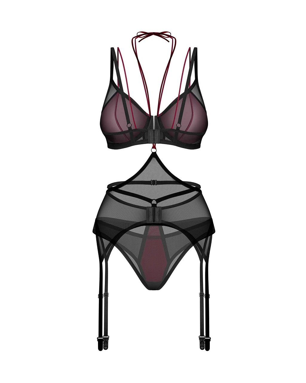 Komplet 3-częściowy Obsessive Parisel – czarno-bordowy, L/XL — zdjęcie 3